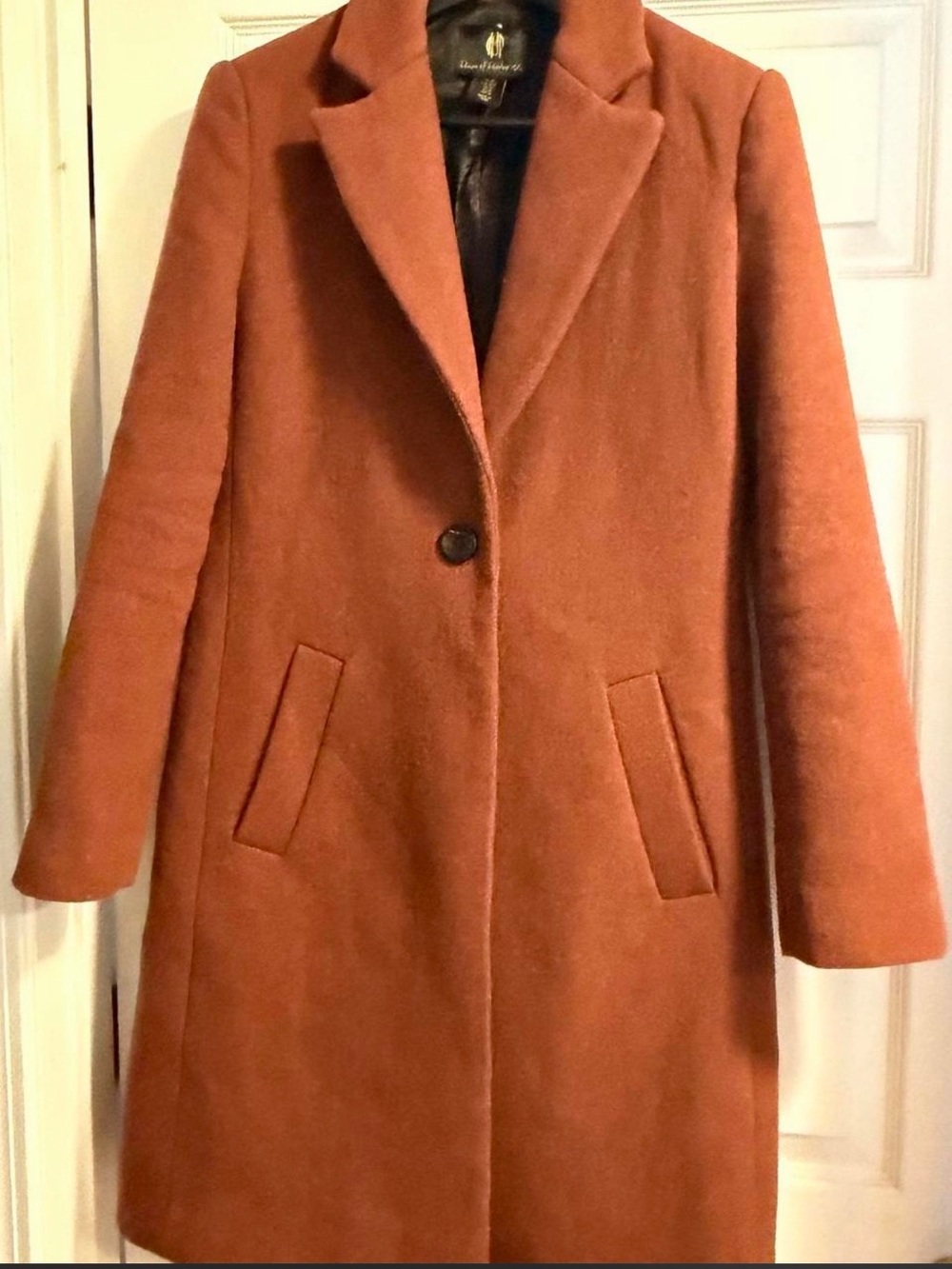 EUC House of Harlow 1960 Rust Wool Blend Coat sz M single button long coat